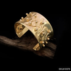 Gold Plated Hammered With Gold Dotted Stone Design of Cuff SKU6978