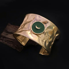 Gold Plated Hammered Design of Cuff With Green Gold Moon SKU7001