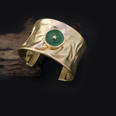 Gold Plated Hammered Design of Cuff With Green Star sign  SKU7004