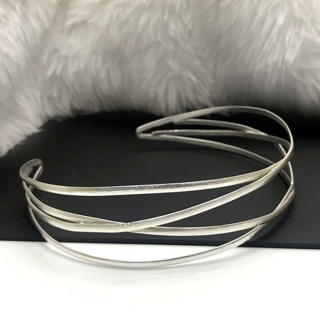 Silver Plated Plain Statement Tangle Wire of Designer Cuff SKU7037