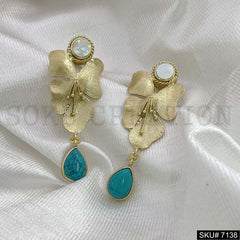 Gold Plated Statement Twisted Wire Turquoise Drop shape Butterfly Handmade Drop and Dangle Earring SKU7138
