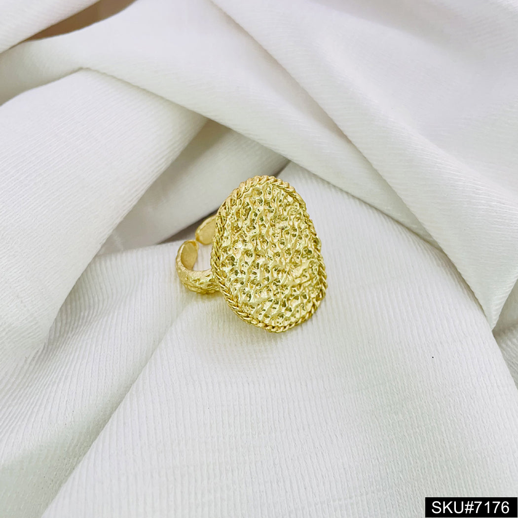 Gold plated uneven Designer Texture  adjustable Handcrafted Ring sku7176