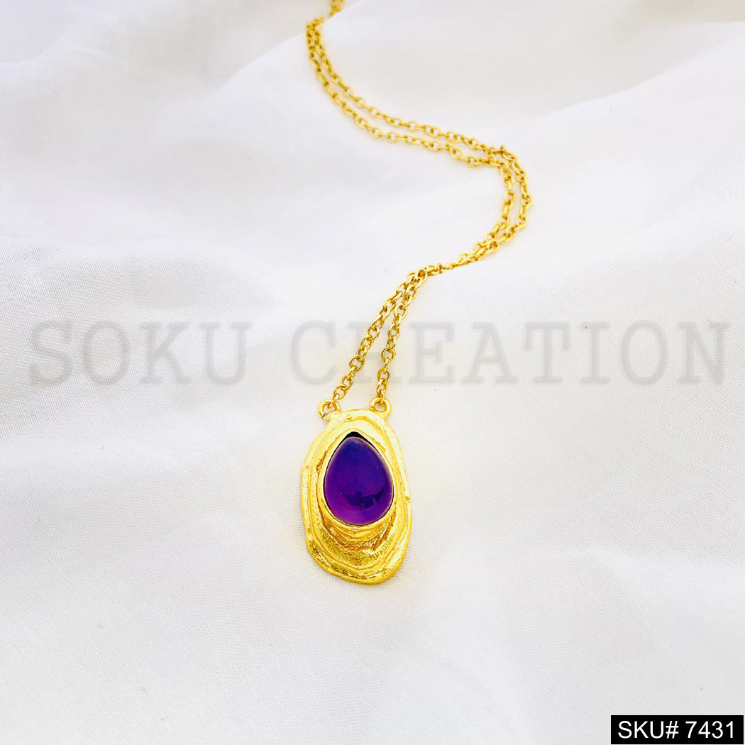 Gold Plated Cable Chain with Purple stone of Charm SKU7431