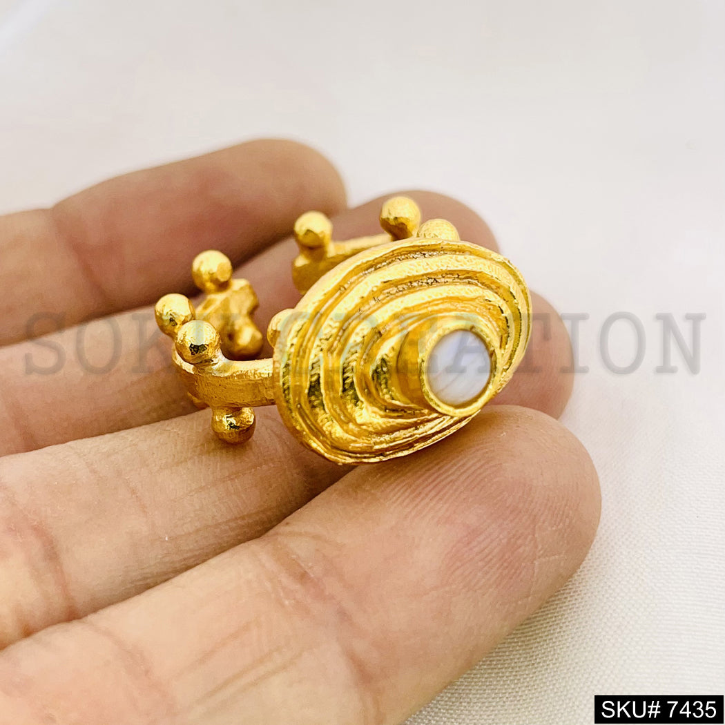 Gold Plated Unique White Stone Doted Style of Adjustable Handmade Ring SKU7435