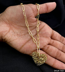 Gold Plated Cable Chain with Unique Heart Shape Design of Charm SKU7451