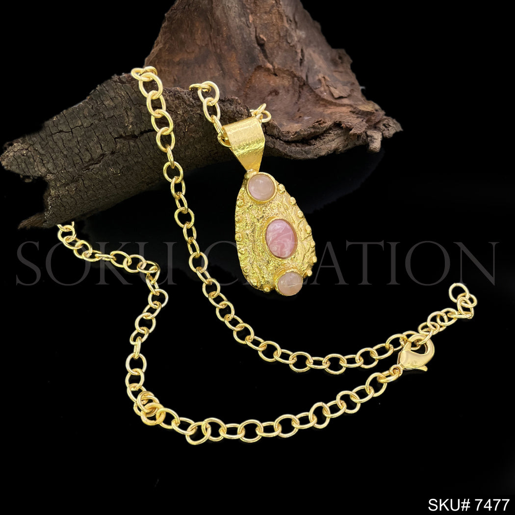 Gold plated Unique Design Gemstone Hammered of Stud Earring, Ring and Necklace SKU7477