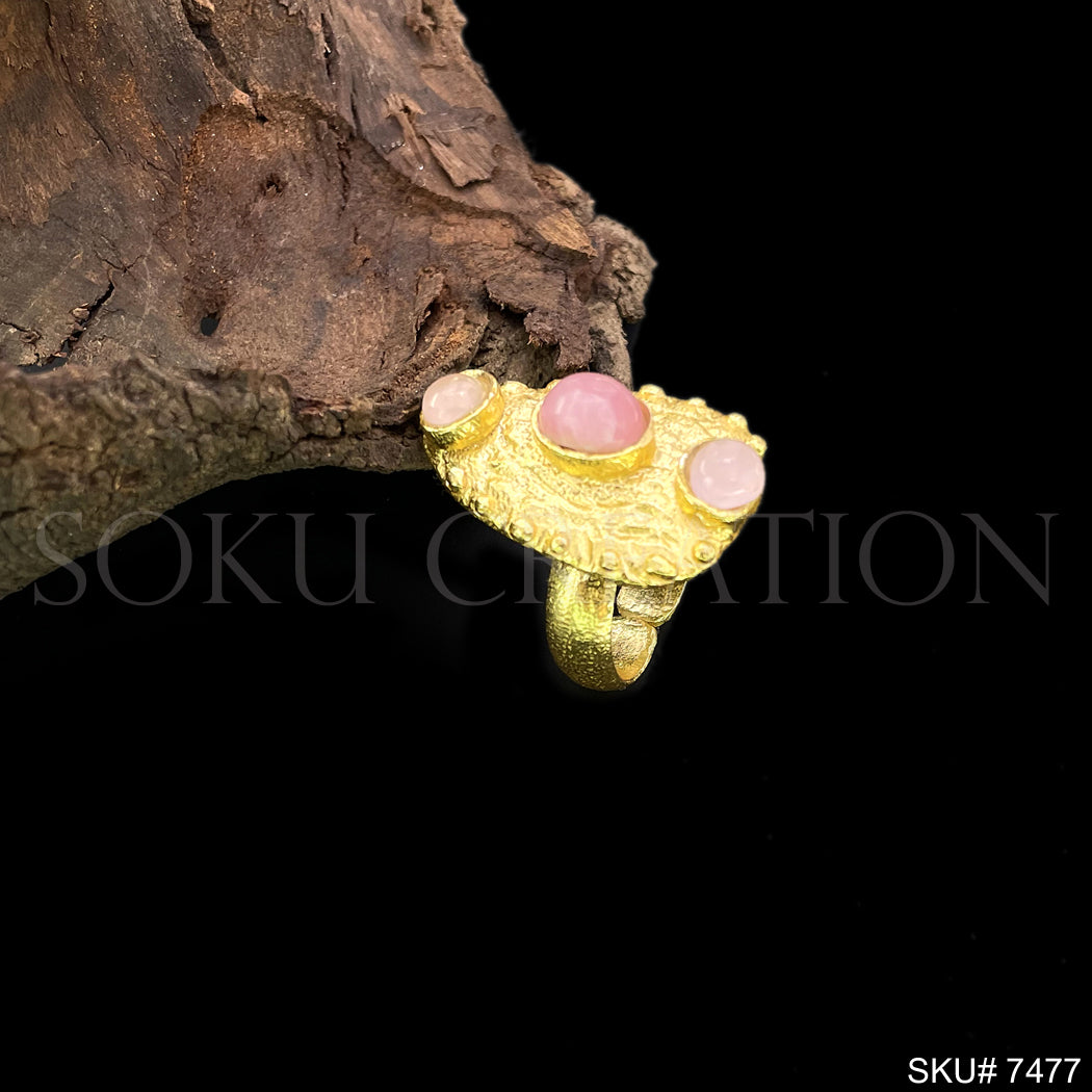 Gold plated Unique Design Gemstone Hammered of Stud Earring, Ring and Necklace SKU7477
