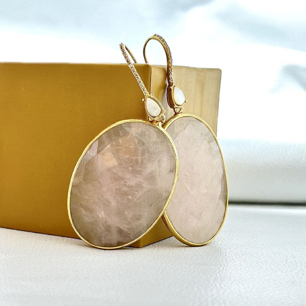 Quartz Oval Drop Earrings