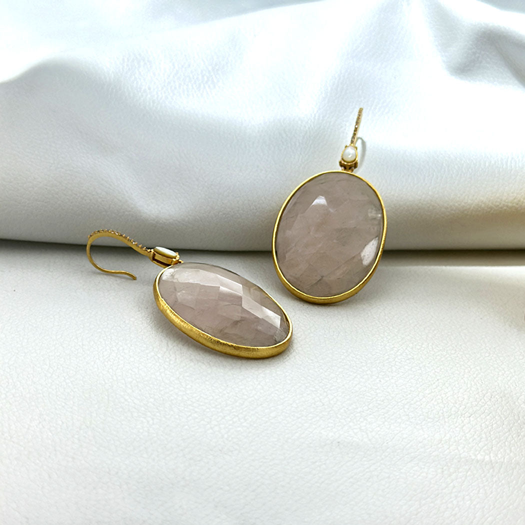 Quartz Oval Drop Earrings