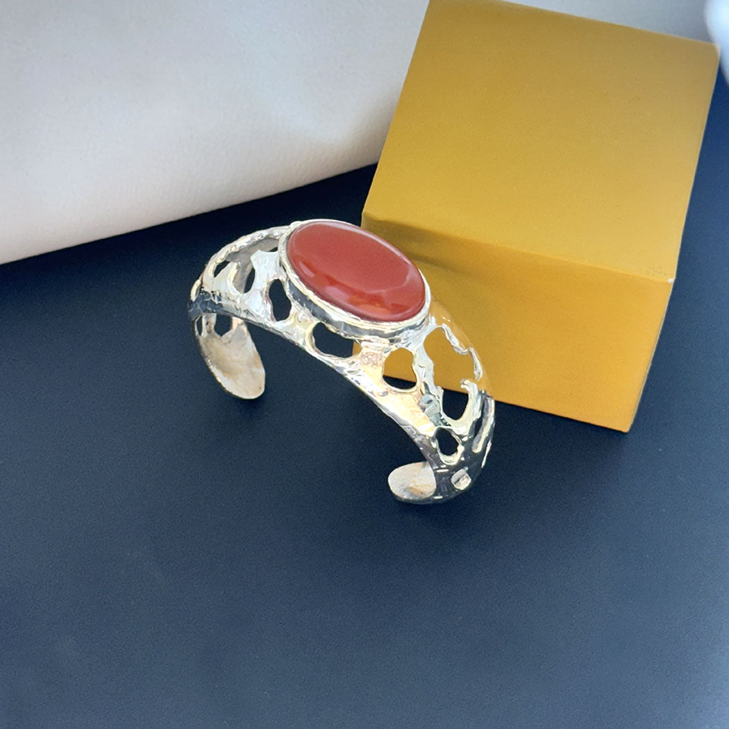 Sterling Silver Cuff Bracelet with Red Coral SOKU#7859