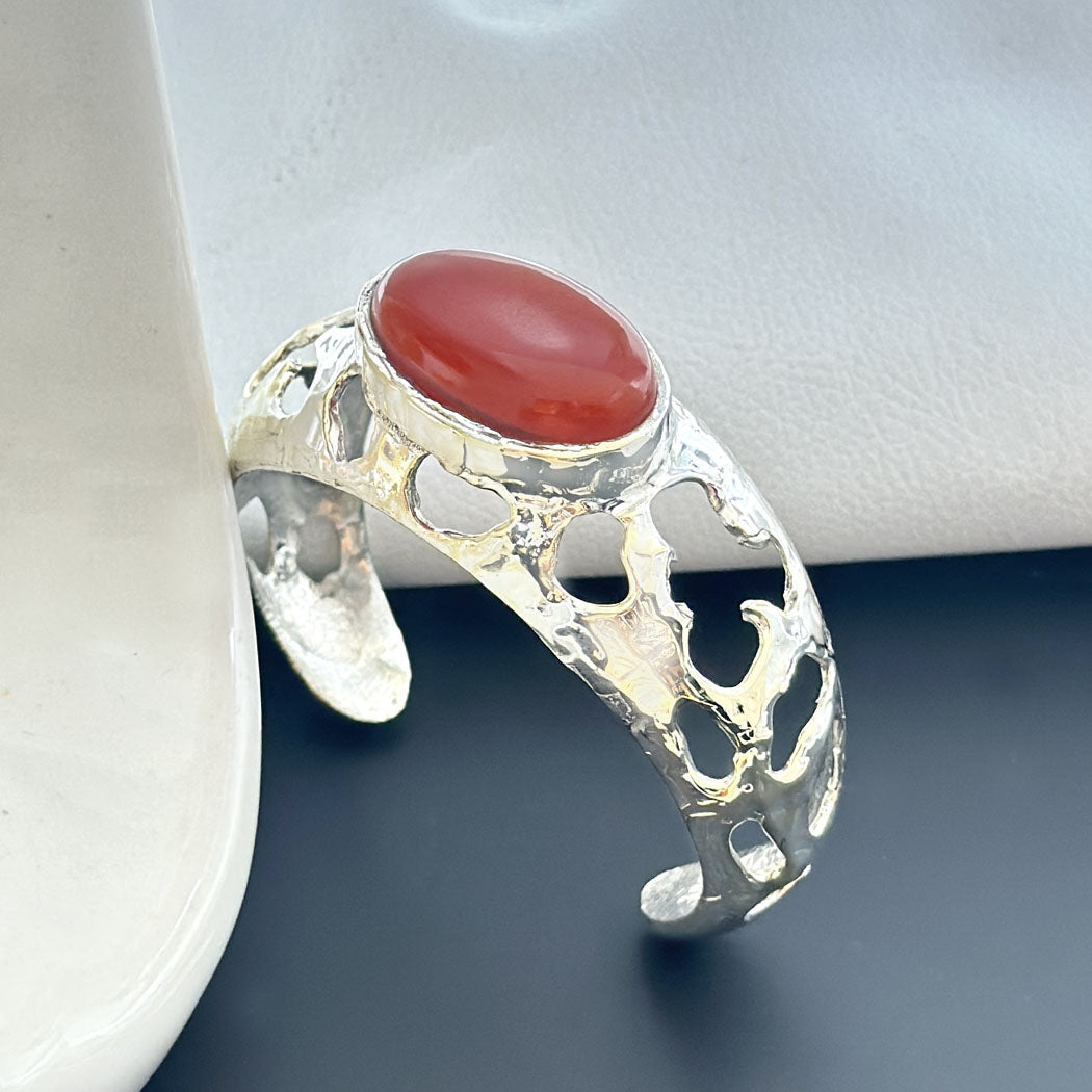 Sterling Silver Cuff Bracelet with Red Coral SOKU#7859