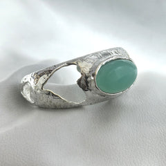 Sterling Silver Cuff Bracelet with Green Chalcedony Gemstone SOKU#7860