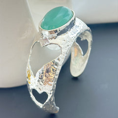 Sterling Silver Cuff Bracelet with Green Chalcedony Gemstone SOKU#7860