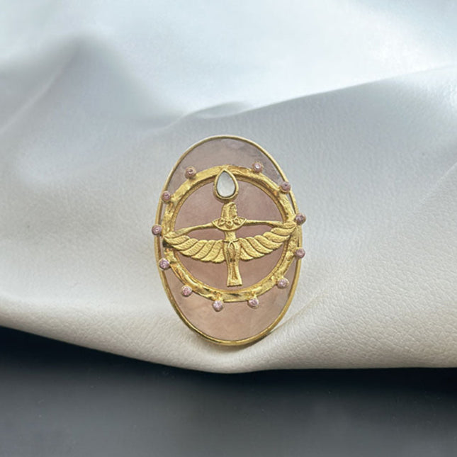 "Celestial Scarab Rose Quartz Ring" SOKU#7865