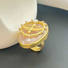 "Celestial Scarab Rose Quartz Ring" SOKU#7865