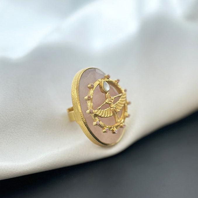 "Celestial Scarab Rose Quartz Ring" SOKU#7865