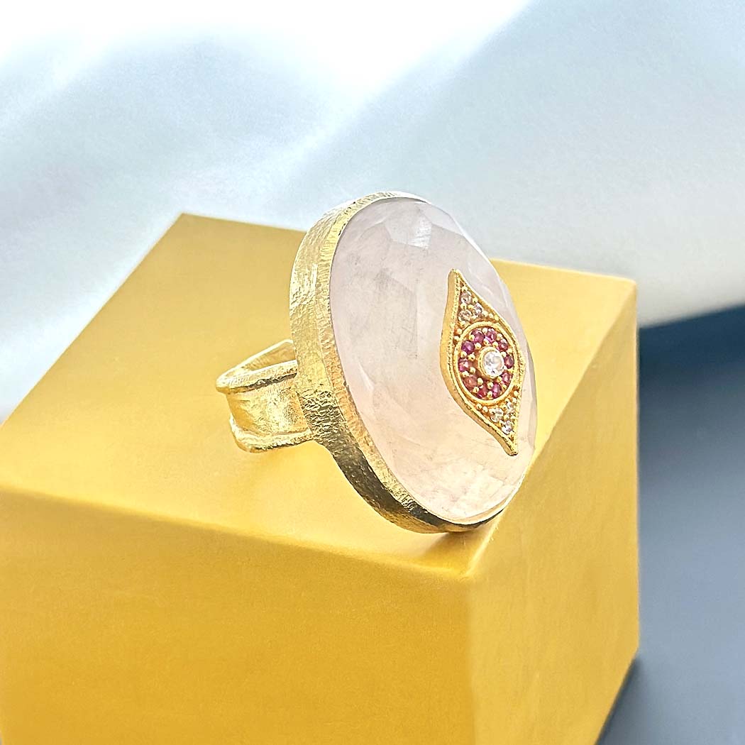 "Eye of Intuition – Rose Quartz Statement Ring" SOKU#7866
