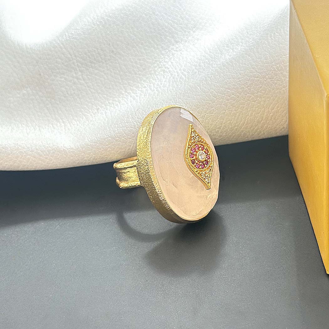 "Eye of Intuition – Rose Quartz Statement Ring" SOKU#7866