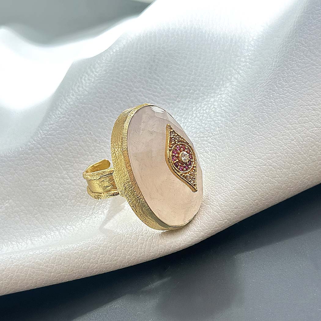 "Eye of Intuition – Rose Quartz Statement Ring" SOKU#7866