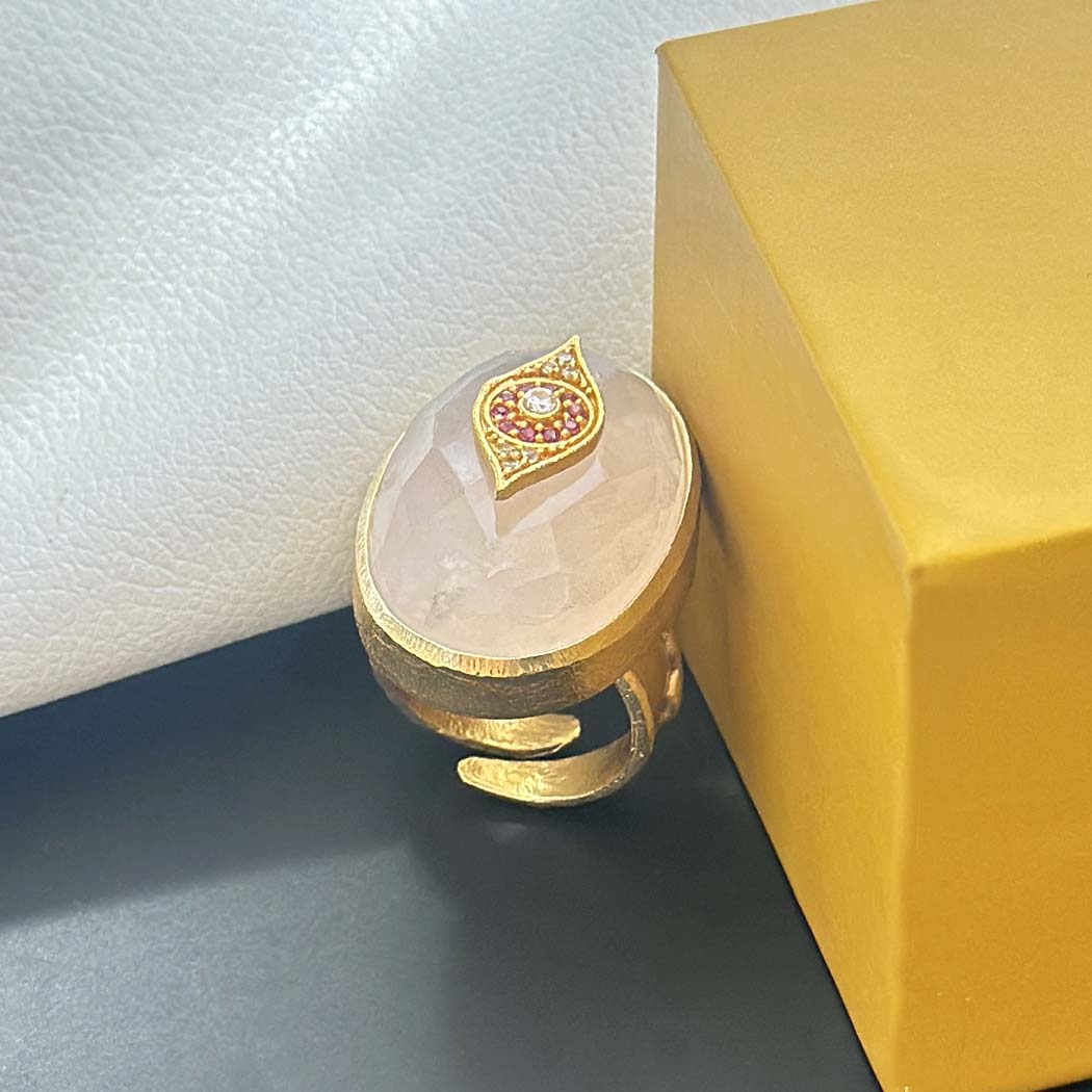 "Eye of Intuition – Rose Quartz Statement Ring" SOKU#7866