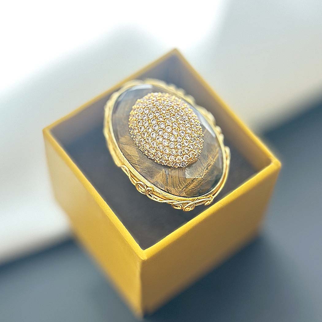 "Golden Eclipse – Tiger's Eye & Crystal Dome Ring" SOKU#7867