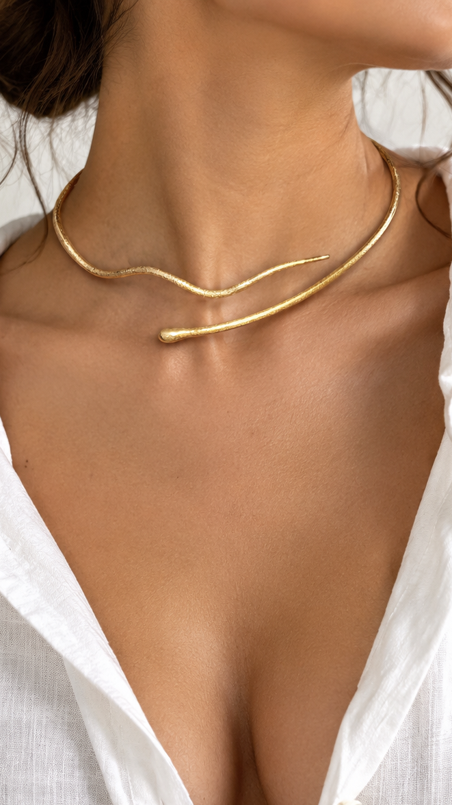 Sculpted Snake Gold Choker