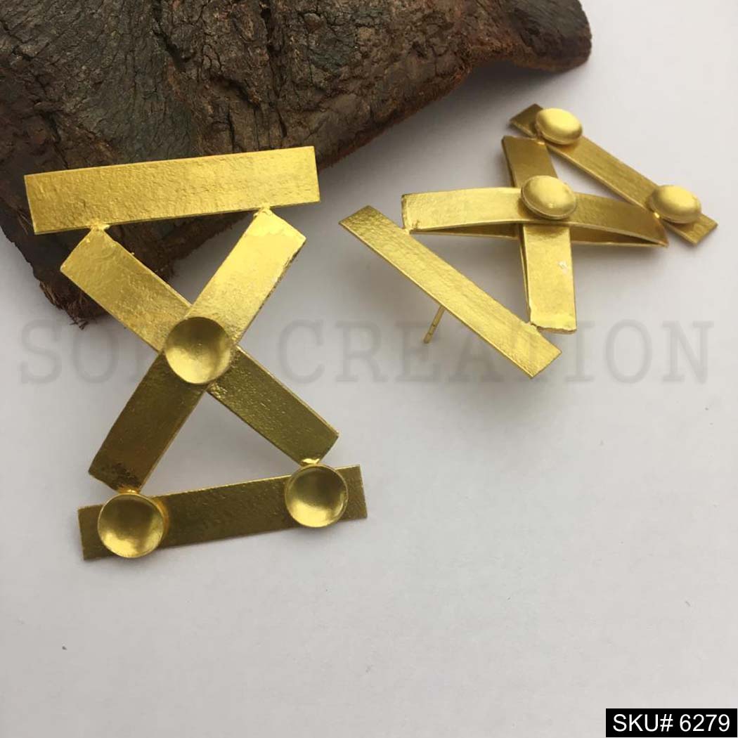 Gold plated Geometric and Warning design of Big Stud Earring SKU6279