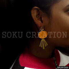 Gold plated Yellow Enamel Butterfly  Drop & Dangle Earrings SKU6300