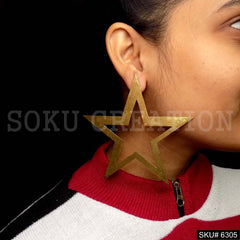Gold plated Handmade Star Plain Big Stud Earrings SKU6305