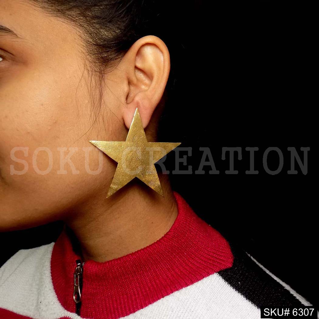 Gold plated Handmade Star Plain Big Stud Earrings SKU6307