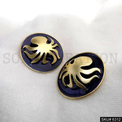 Gold plated Purple Enamel Octopus Big Stud Earrings SKU6312