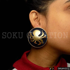 Gold plated Purple Enamel Octopus Big Stud Earrings SKU6312