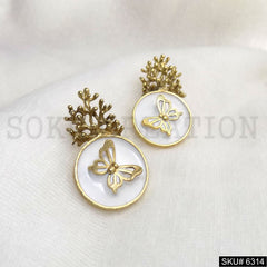 Gold plated Beautiful Butterfly White Enamel Big Stud SKU6314