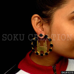 Gold plated Black Beads Char Minar Style of Big Stud Earring SKU6318