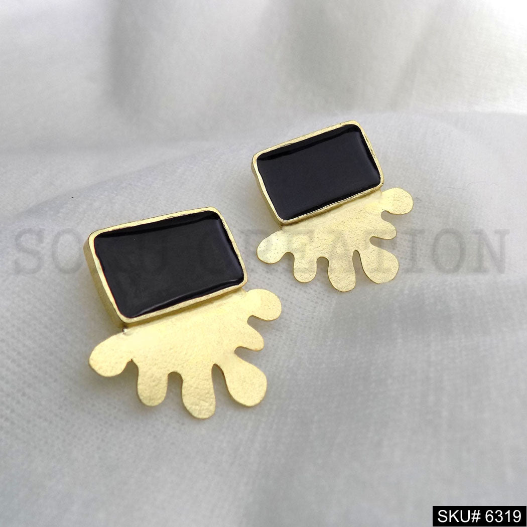 Gold plated with Black Enamel Handmade Earrings  SKU6319