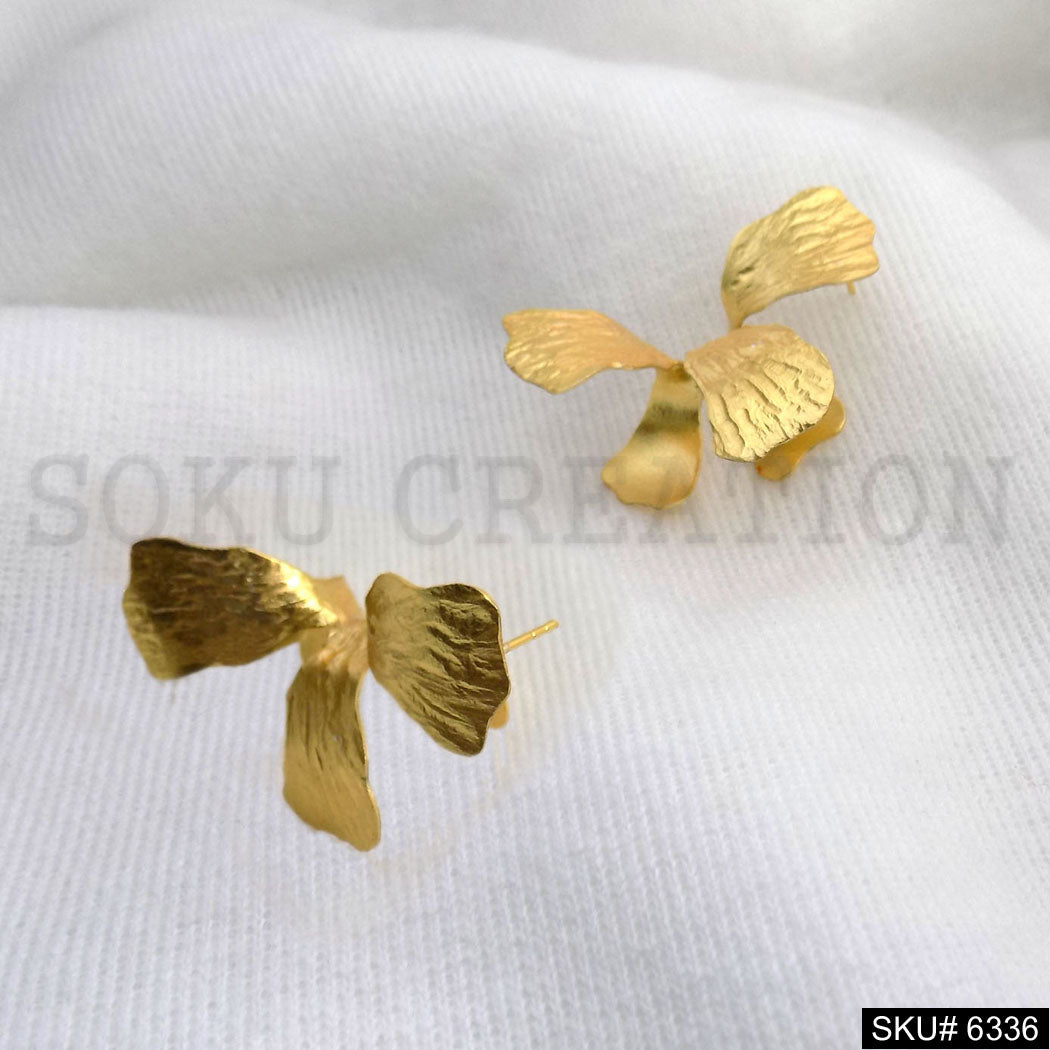 Gold plated Dried Flower Handmade Big Stud Earrings SKU6336