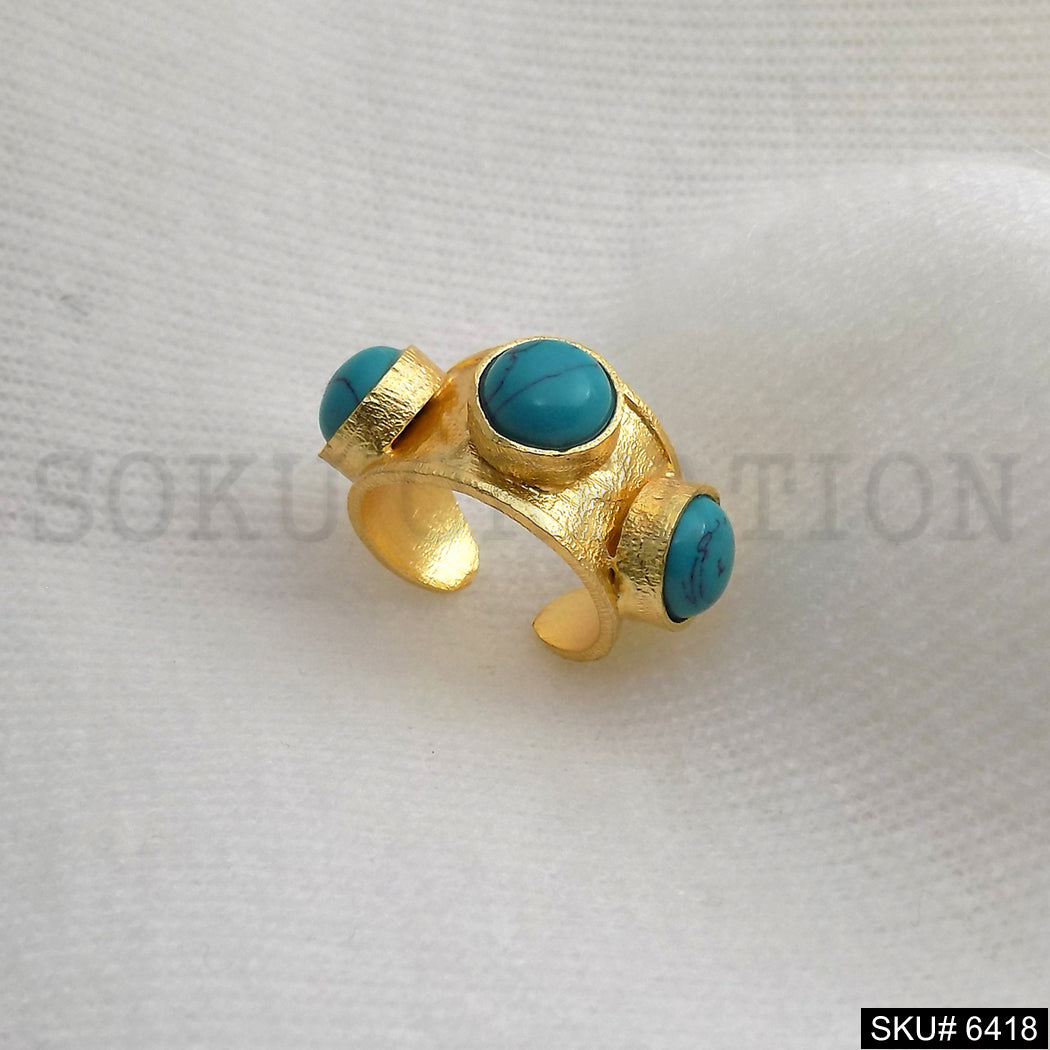 Gold Plated Turquoise Stone Handmade Unique Ring SKU6418