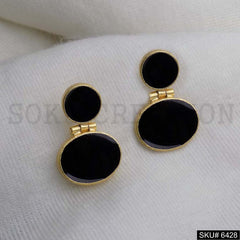 Gold plated Statement Black Rounded Drop and Dangle Earrings SKU6428