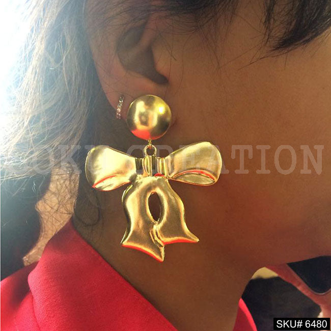 Gold plated Statement Christmas Ribbon Tie of Drop and Dangle Earrings SKU6480