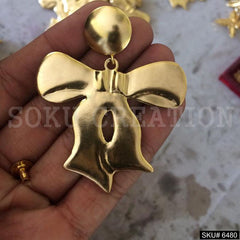 Gold plated Statement Christmas Ribbon Tie of Drop and Dangle Earrings SKU6480