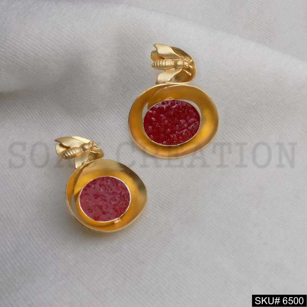 Gold plated Statement Red Stone Dragonfly Stud Earrings SKU6500
