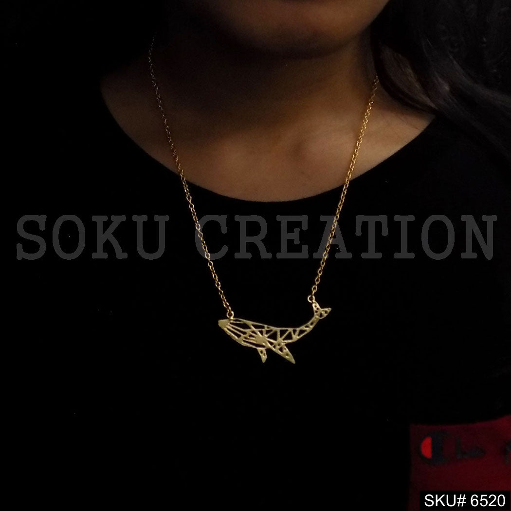 Gold Plated Chain Necklace with Statement Fish Charm SKU6520