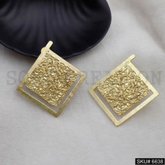 Gold plated Statement Hammered Unique Handmade Design of Big Stud Earring SKU6638