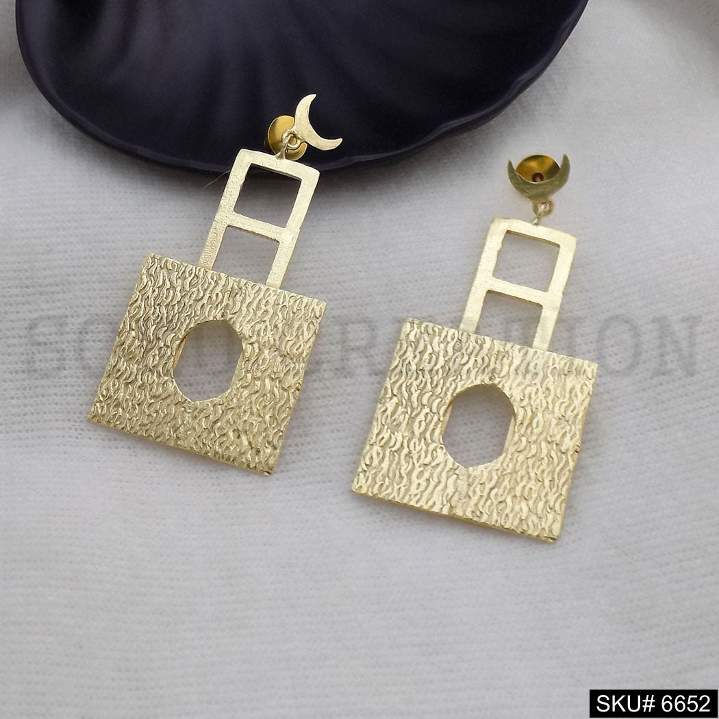 Gold plated Statement Small Half Moon Unique Handmade Design of Drop & Dangle Earring SKU6652