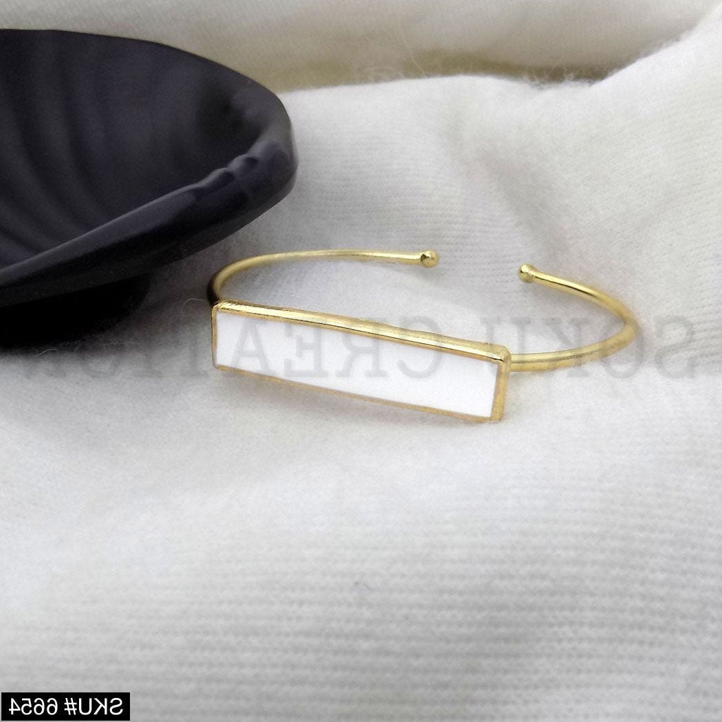 Gold Plated Statement White Rectangle Delicate Design of Cuff SKU6654