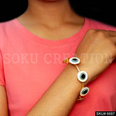 Gold Plated Evil Eye Round Shape Design of Unique Cuff SKU6687