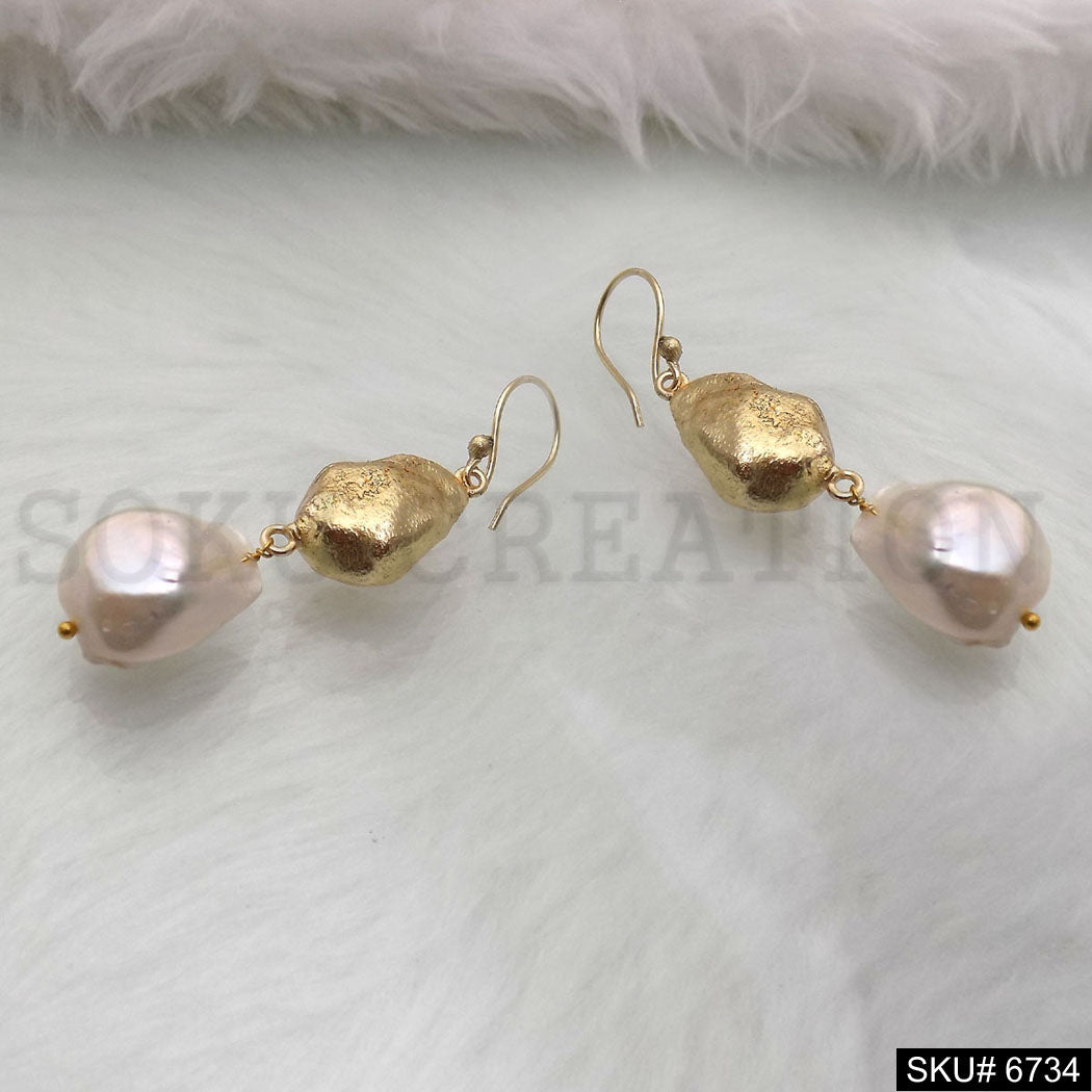 Gold plated Ear Wire With Pearl Unique Earrings SKU6734