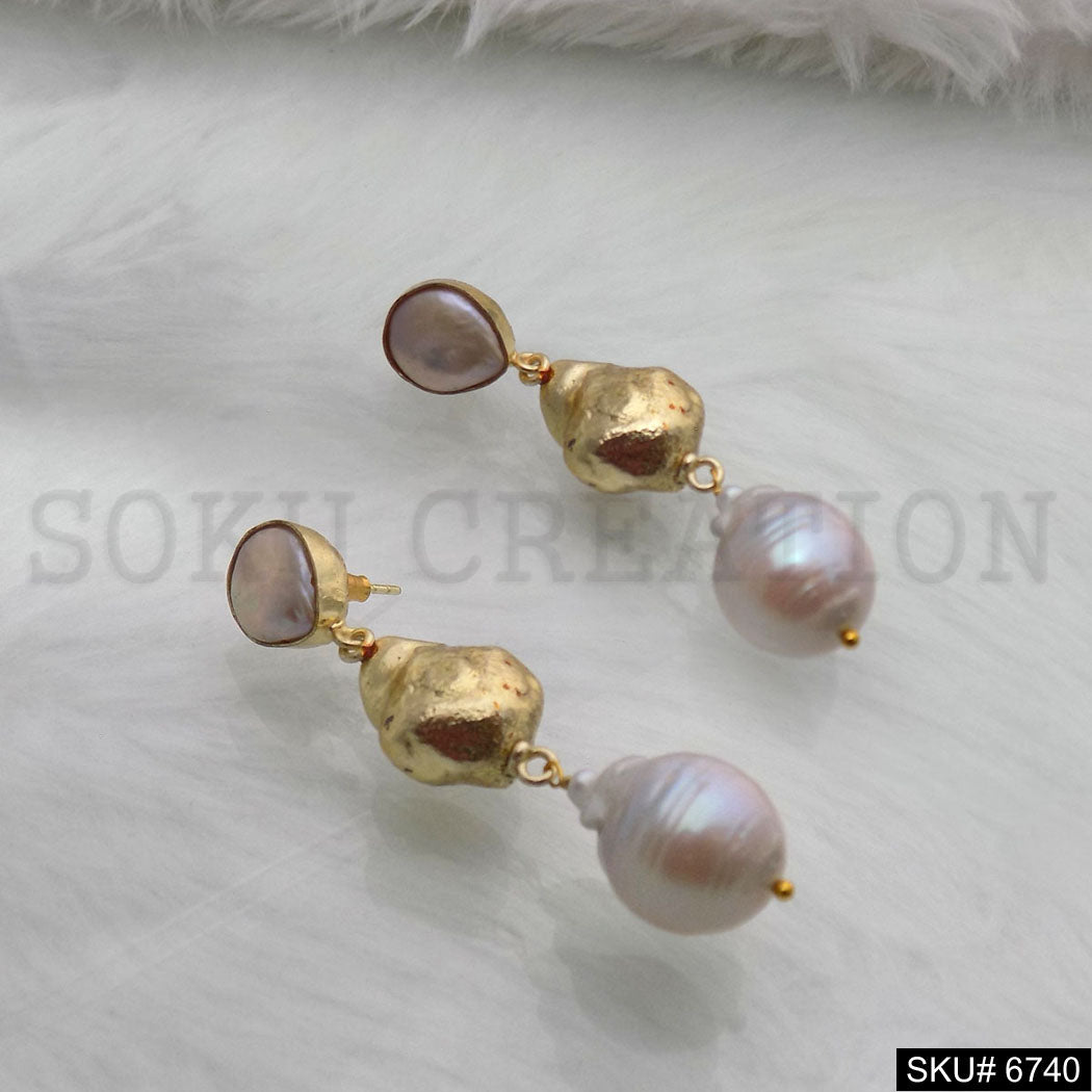 Gold Plated Unique Design of Pearl Handmade Drop and Dangle Earrings SKU6740