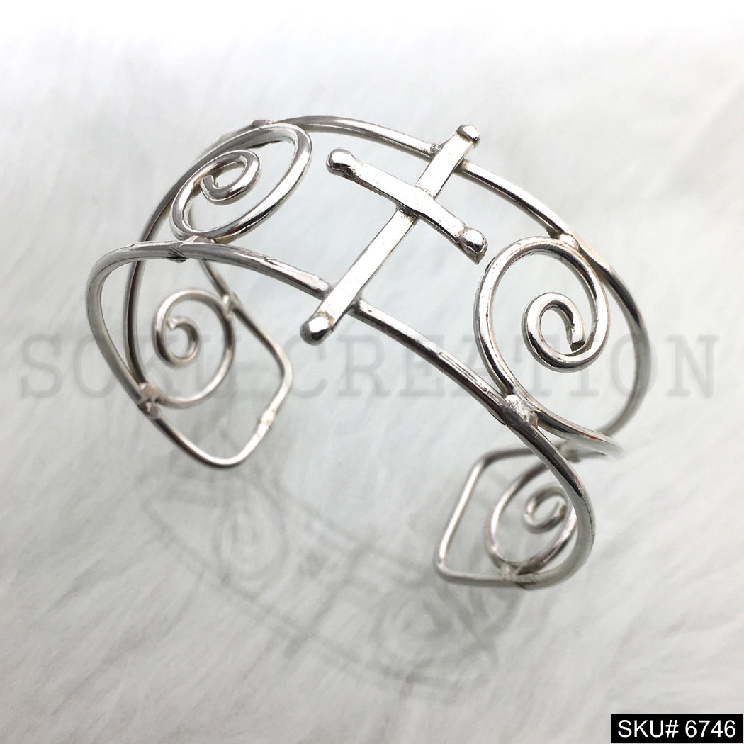 Silver Plated Spiral Round Shape Design of Unique Cuff SKU6746