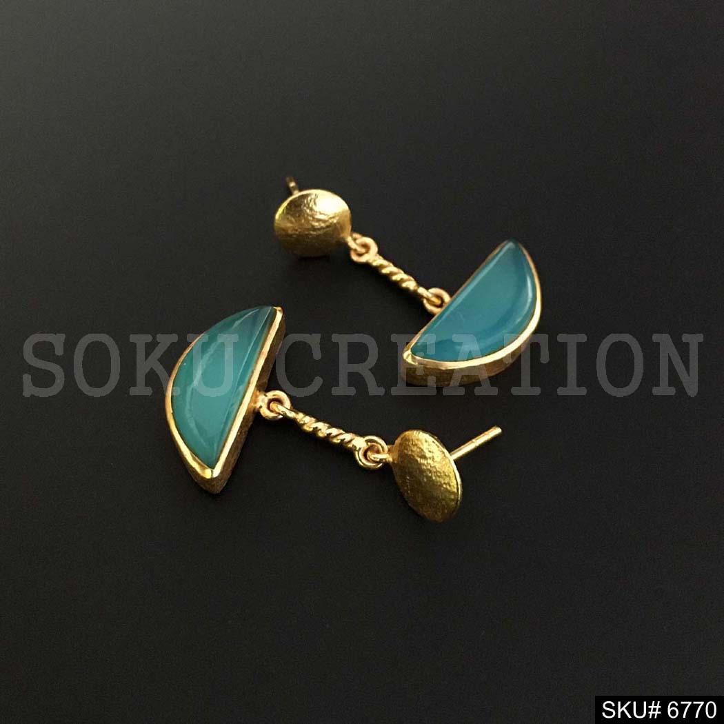 Gold Plated Chain With Blue Gemstone Drop and Dangle Earrings SKU6770